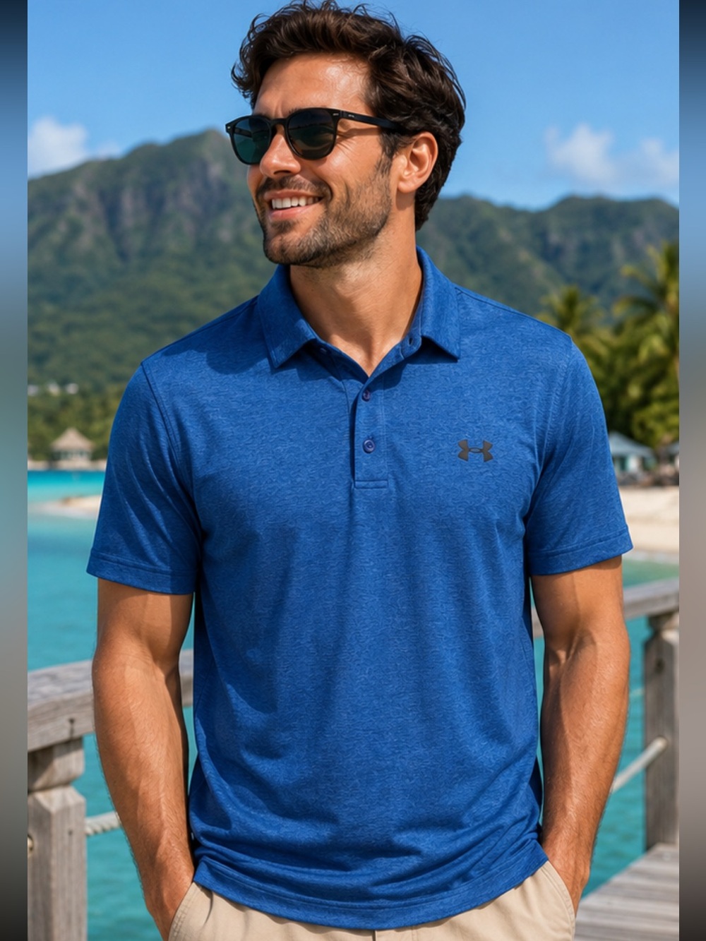 Under Armour Men's Blue Heather Performance Polo